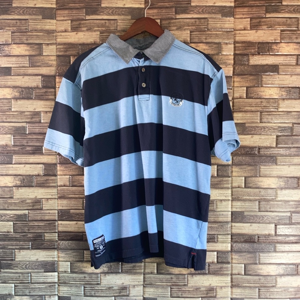 EUC Marithe Francois Girbaud Mens XXL Blue Striped Polo